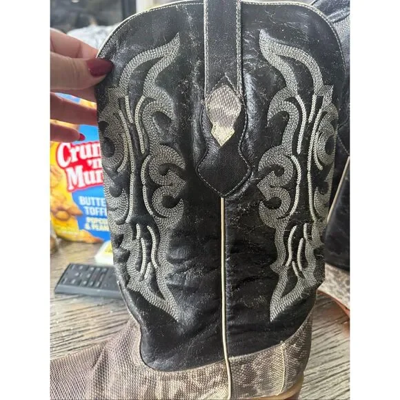 Los Altos Boots Brown Weathered Leather & Snake Skin Snip Toe Cowboy Boots sz 11 - Picture 7 of 12